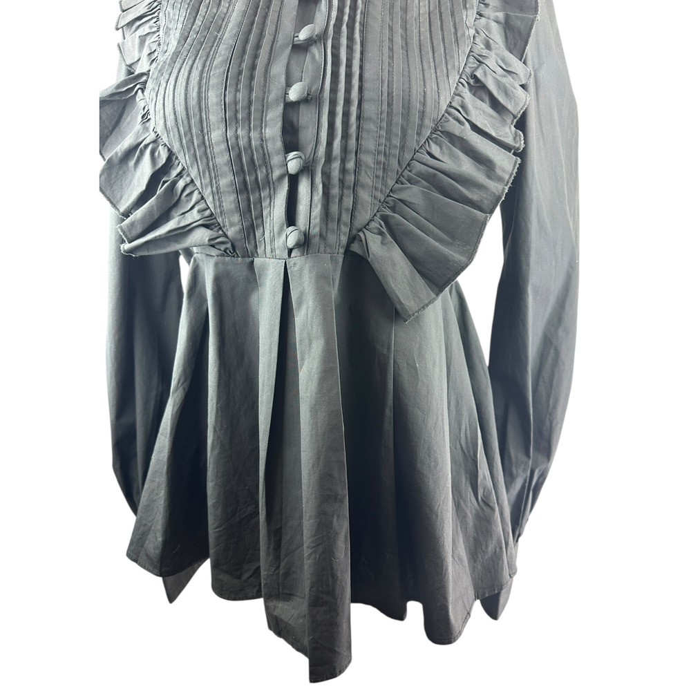 *Flawed* Victorian Choice Black Blouse Steampunk Witchy Goth Button Top Medium - Picture 3 of 16